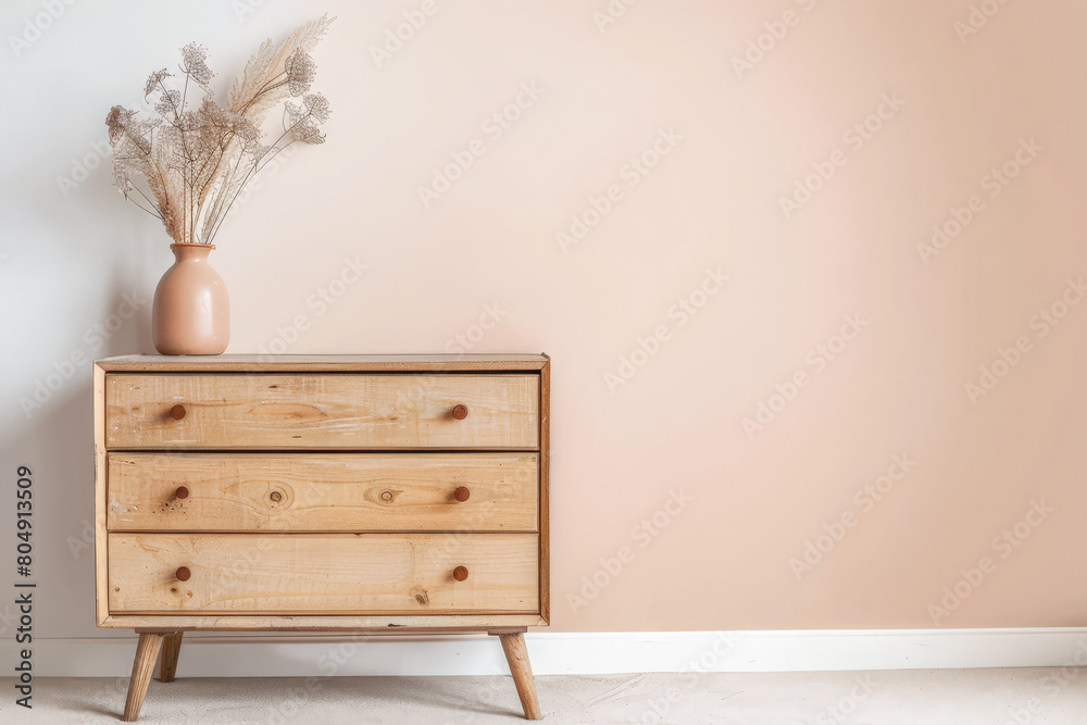 Rustic wooden dresser in an interior design room composition. Minimalistic, chic interiors. Rustic wooden dresser in an interior design room composition. Minimalistic, chic interiors.