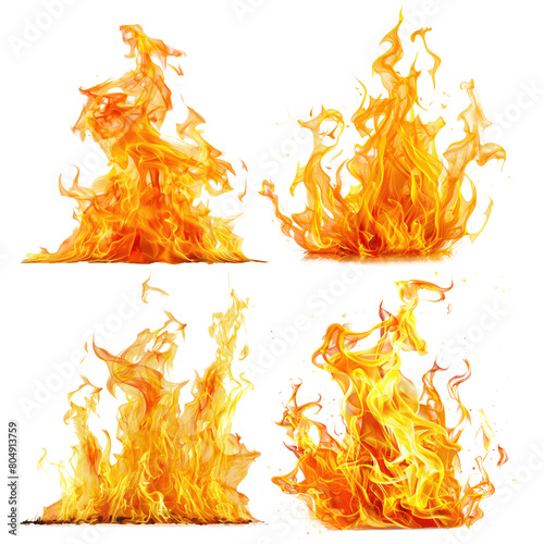 pack of four wildfire fiery flame png on transparent background