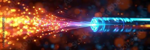 Fiber optic cable transmitting data at high speed. The cable is surrounded by a glowing light.