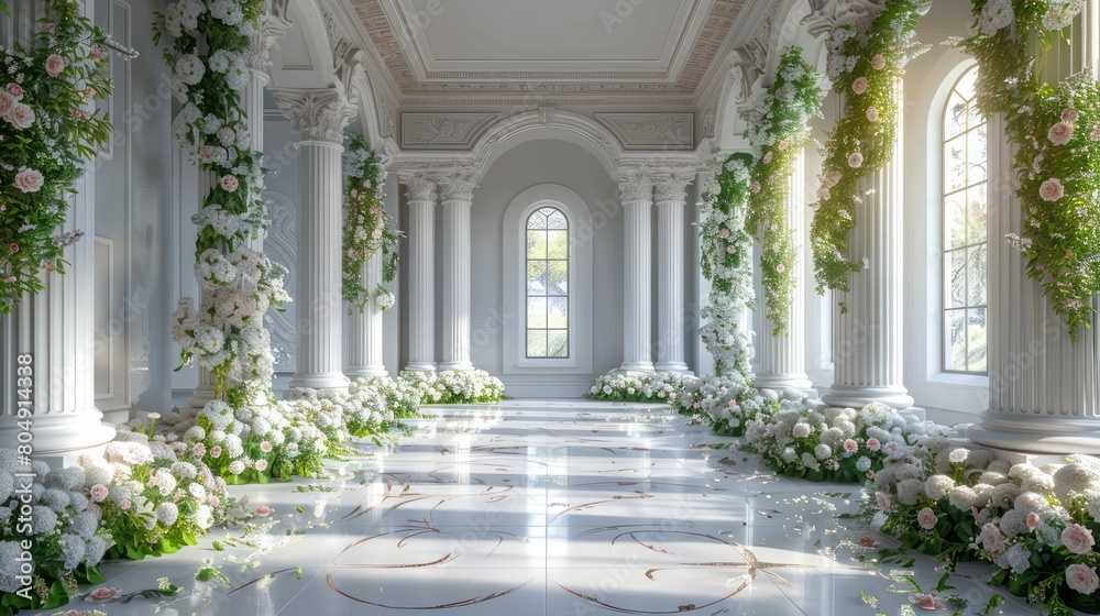 Decorations with predominantly white floral backgrounds are suitable for wedding designs Decorations with predominantly white floral backgrounds are suitable for wedding designs