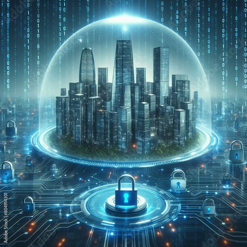  A digital city protected by a blue dome