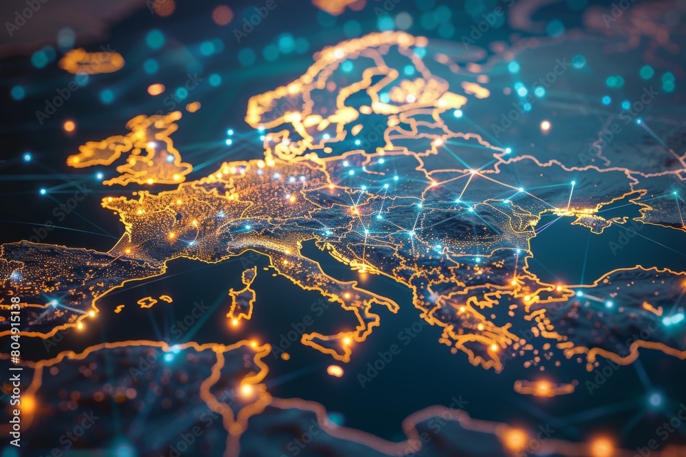 Digital Map of Europe Network Technology created with Generative AI Digital Map of Europe Network Technology created with Generative AI