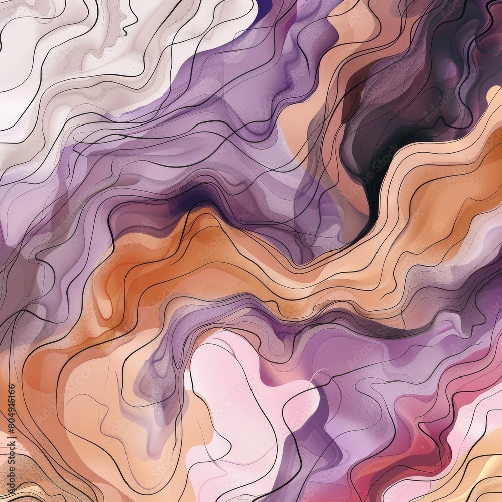 Fluid Elegance: Hand-Drawn Abstract in Lilac and Peach Fuzz