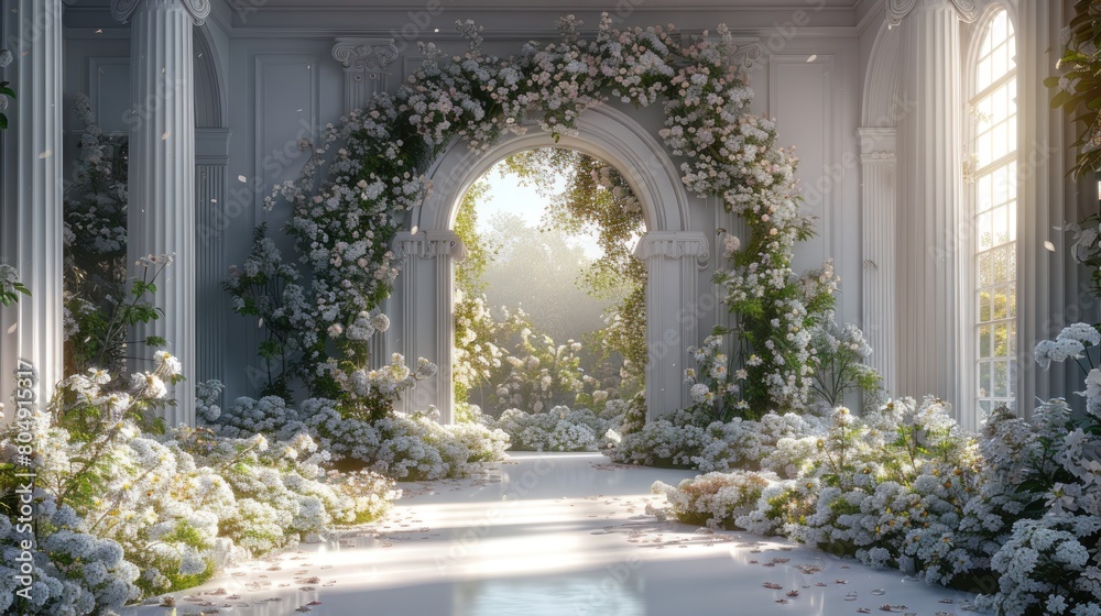 Decorations with predominantly white floral backgrounds are suitable for wedding designs Decorations with predominantly white floral backgrounds are suitable for wedding designs
