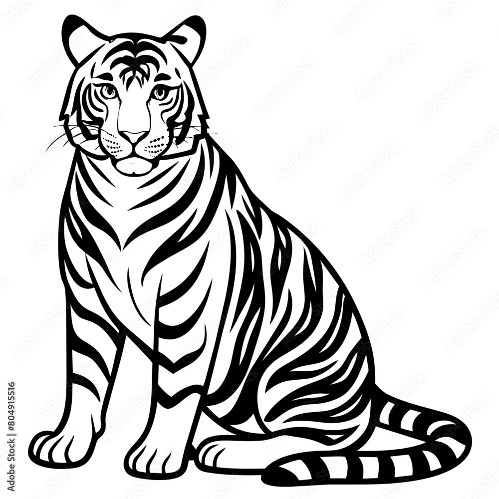 Obraz premium Tiger pose vector silhouette, flat style black color illustration, isolated white background (1)