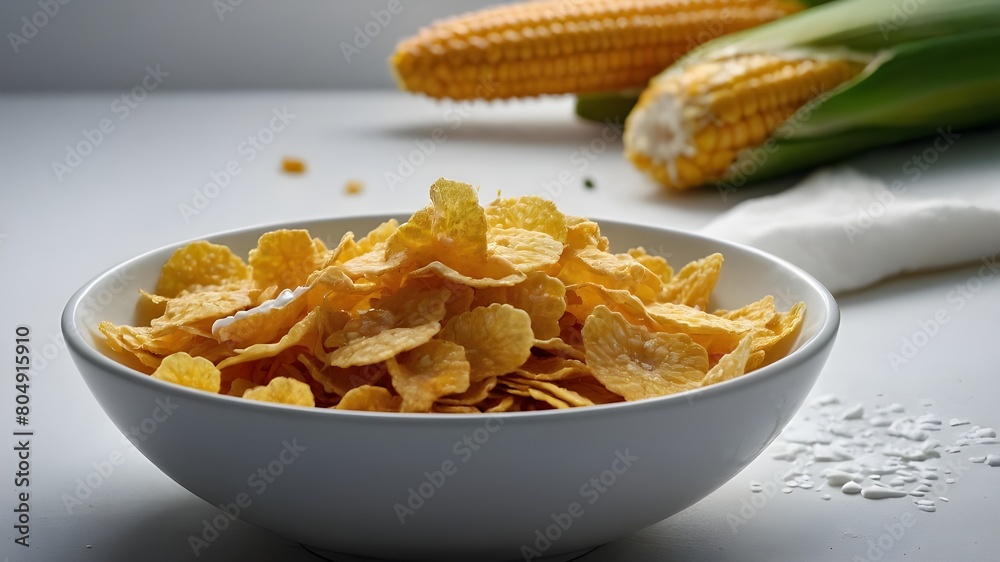 Corn Flakes in White Bowl Isolated on a White Background with Crisp Golden Features, Isolated White Bowl of Crunchy Corn Flakes on Clean White Background, Classic Corn Flakes in a White Bowl Isolated Corn Flakes in White Bowl Isolated on a White Background with Crisp Golden Features, Isolated White Bowl of Crunchy Corn Flakes on Clean White Background, Classic Corn Flakes in a White Bowl Isolated