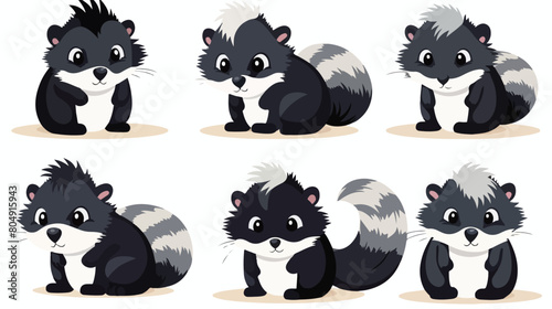 Cute skunk animal emotions tiny skunk with emoji coll