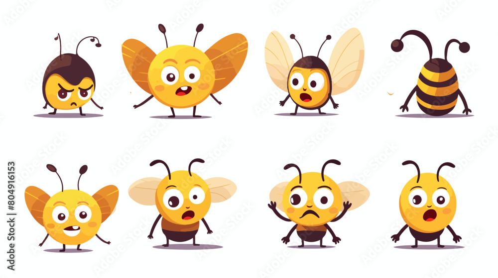 Cute wasp animal emotions tiny bee with emoji collect