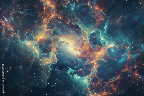 Luminous tendrils of thought weave through a cosmic tapestry, mapping the vast expanse of the mind's terrain. photo