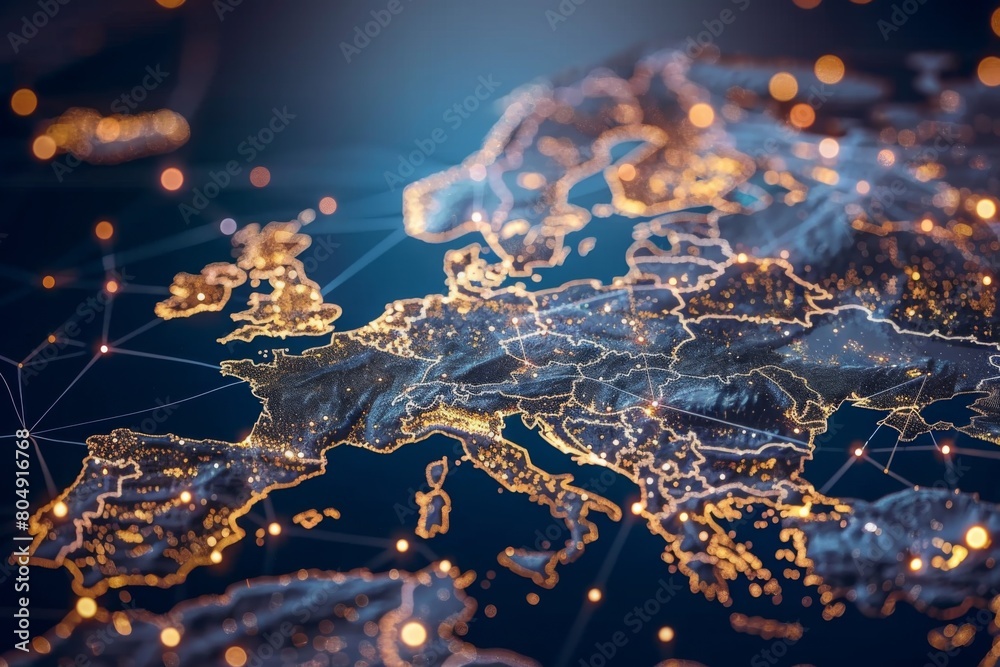 Digital Map of Europe Network Technology created with Generative AI