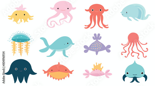 cute wild animals jellyfish dolphin octopus Safari ju © Mishab