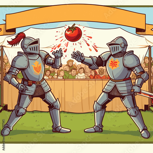 Two Knight Fighting and Wearing Medieval Knight Armor Comic style