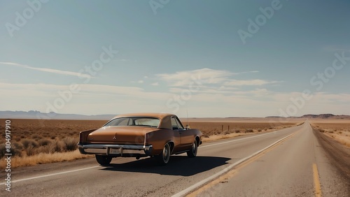 Classic car driving on the road in the desert