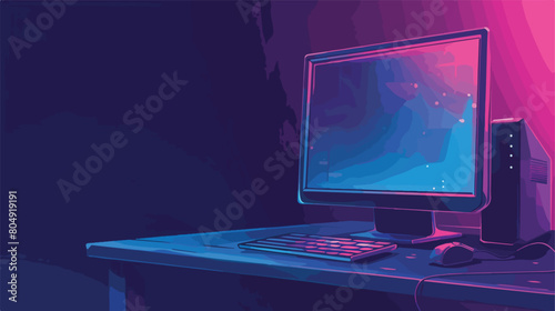 desktop computer side view in degraded blue to purple