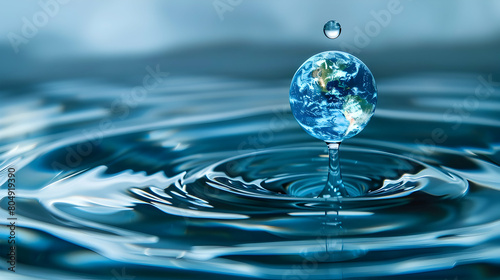 Macro Close-up of Water Drop Cradling Tiny Earth, Symbolizing Conservation and Environmental Preservation
