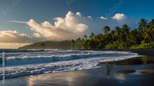 Waves Crashing on the Beach Beautiful Seascape with Blue Ocean and Cloudy Sky  Summer on the Coast Scenic Landscape with Sunlit Ocean and Waves on the Shore  Surfing the Waves Coastal Seascape