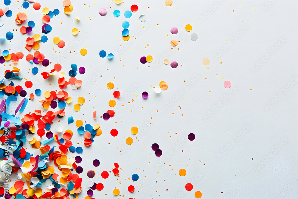 a white background with colorful and minimalistic confetti and serpentine