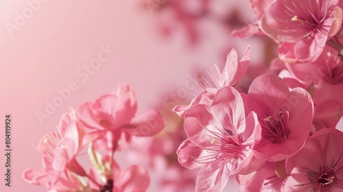 Sunlit delicate pink flowers blossoming  representing growth and delicate natural beauty