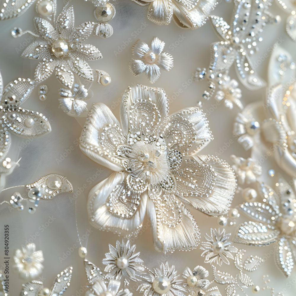 Close-Up Shots Showcasing Intricate Beadwork on Bridal Dresses in Wedding Theme - 3D Flat Icon Detailing Intricate Beading on Bridal Gown with Isolated White Background Close-Up Shots Showcasing Intricate Beadwork on Bridal Dresses in Wedding Theme - 3D Flat Icon Detailing Intricate Beading on Bridal Gown with Isolated White Background
