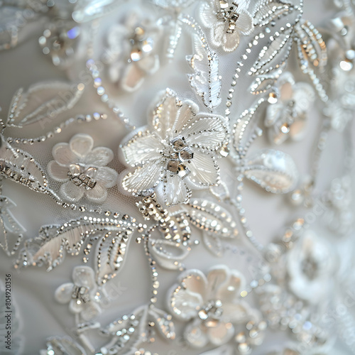 Close-up Shots of Intricate Beadwork on Bridal Dresses in Wedding Theme with Isolated White Background