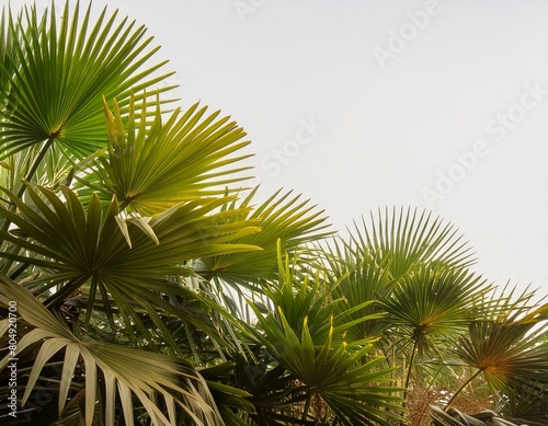 Realistic palm leaves shrubs corner on white background