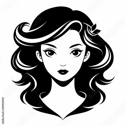 Beauty hear style girl face silhouette vector illustration isolated on a white background. Beauty girl face logo icon vector.  © Sumondesigner_42