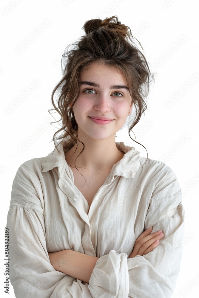 Close up portrait of a woman isolated on white background