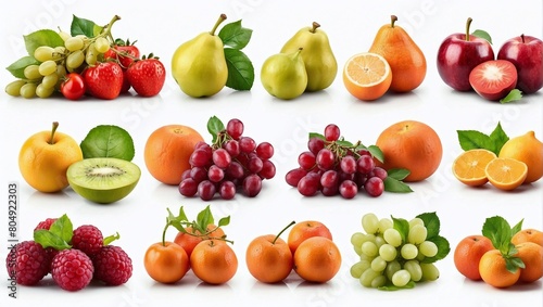 Fruits and vegetables collection isolated on white background