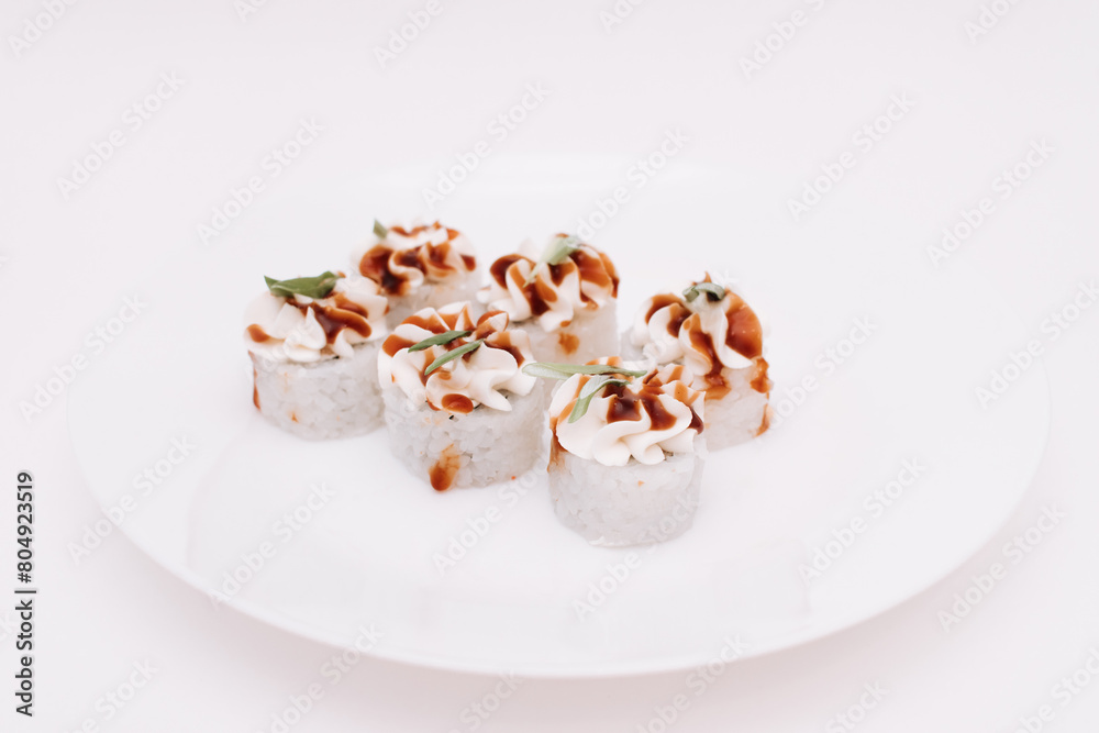 Sushi roll with mayonnaise cheese. traditional japanese food Sushi roll with mayonnaise cheese. traditional japanese food