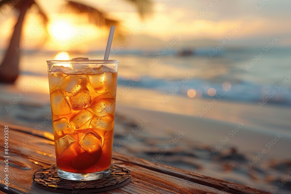 cup of iced coffee with golden hour lighting beach view professional advertising food photography cup of iced coffee with golden hour lighting beach view professional advertising food photography
