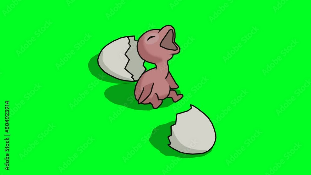 Hatch Animation 2D animated embryo bird character that has just hatched in green screen ...