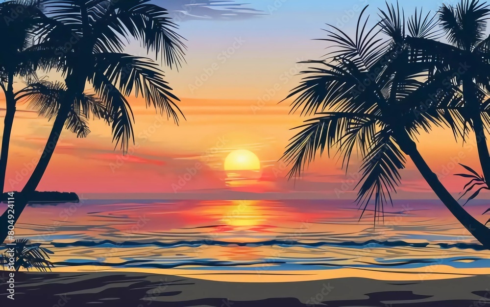 vector background with beautiful beach sunset vector background with beautiful beach sunset