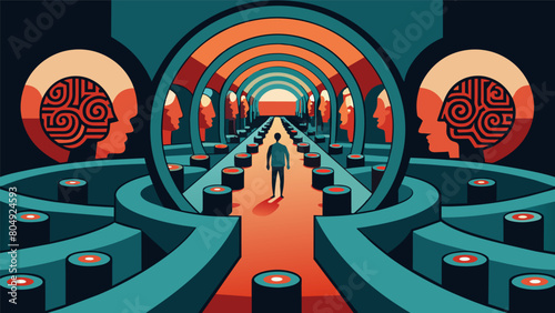 An intricate labyrinth of mirrors reflecting endless versions of the self and the mind..