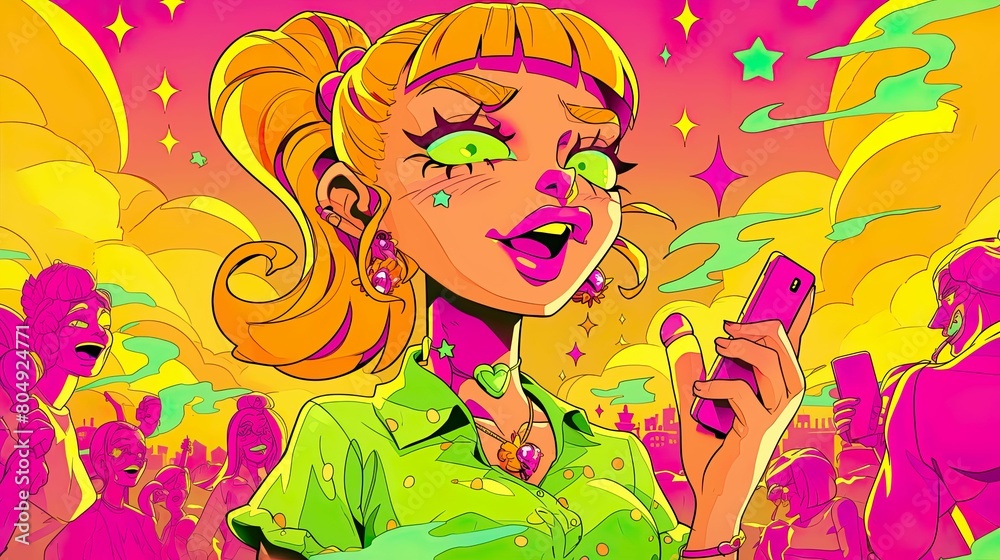 Cinderella, smartphone, influencer, attending a glamorous party, starry night, 3D render, golden hour, lens flare, Dutch angle view Cinderella, smartphone, influencer, attending a glamorous party, starry night, 3D render, golden hour, lens flare, Dutch angle view