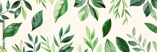 A seamless botanical watercolor illustration featuring a variety of green leaves  perfect for backgrounds  textiles  and eco-friendly concepts