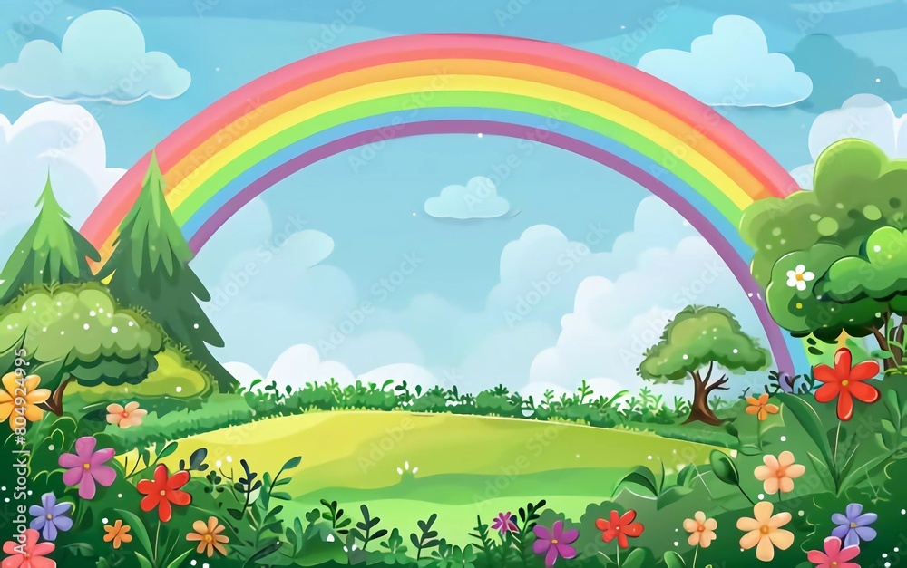 Natural garden view with very beautiful rainbow illustration Natural garden view with very beautiful rainbow illustration