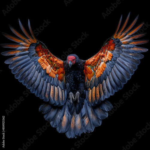 Bolivian saltenas shaped as the Andean condor, with the pastry wings spread wide and olive eyes piercing. High detailed photograph. photo