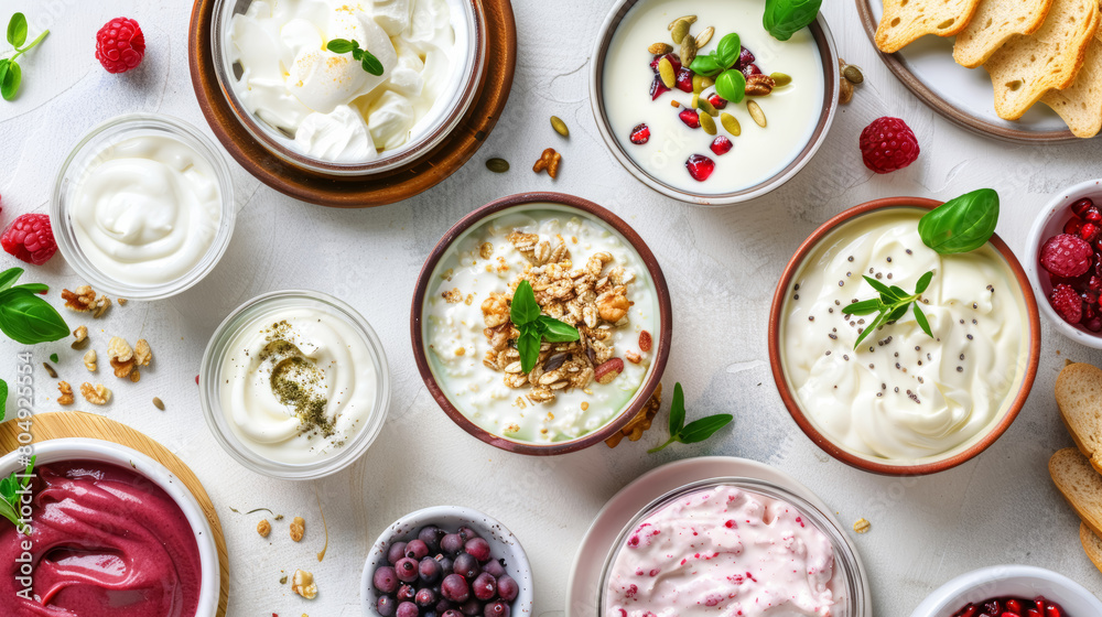 Assorted Yogurt-Based Culinary Dishes Display