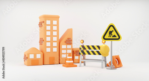 Construction Site Safety3D Building Project Underway.3D rendering