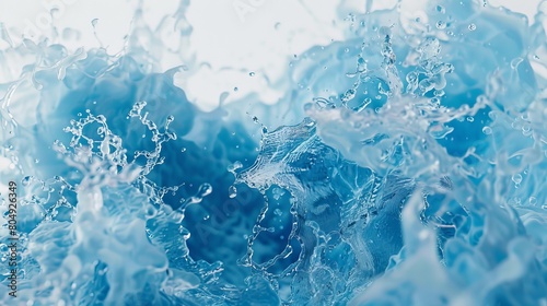 A vivid depiction of a blue water splash against a stark white background, ideal for abstract water concepts © Chingiz