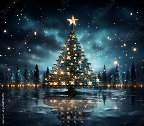 Enchanting Reflection: A Mesmerizing Christmas Tree Mirrored in Still Waters