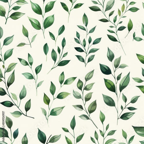 A seamless botanical watercolor illustration featuring a variety of green leaves, perfect for backgrounds, textiles, and eco-friendly concepts
