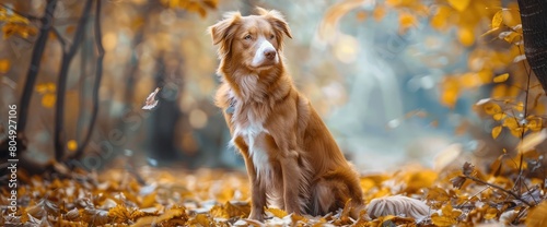 Nova Scotia Duck Tolling Retriever dog on nature in the forest park