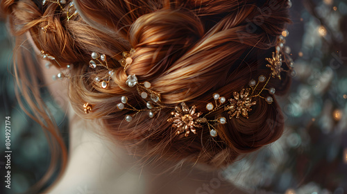 Close-up Shots Showcasing the Intricate Details of Bridal Hairstyles in Wedding Theme