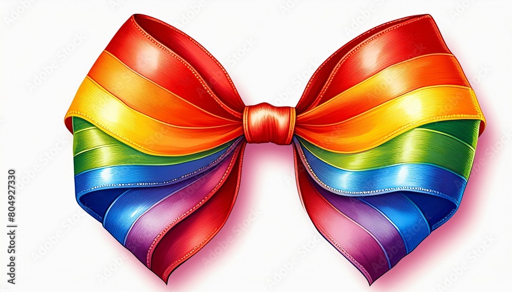 Festive Gift Wrapping: Rainbow Ribbon Bow in LGBTQ+ Pride Colors, Isolated Festive Gift Wrapping: Rainbow Ribbon Bow in LGBTQ+ Pride Colors, Isolated