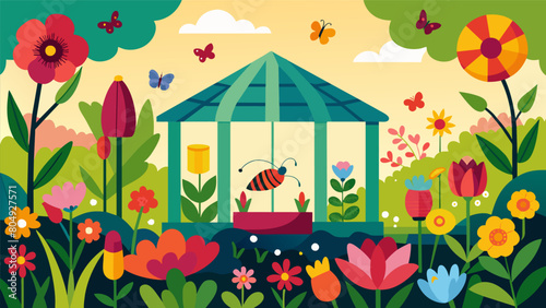 A sheltered garden with vibrant flowers and buzzing insects providing a safe and calm space for individuals to reflect and find peace..