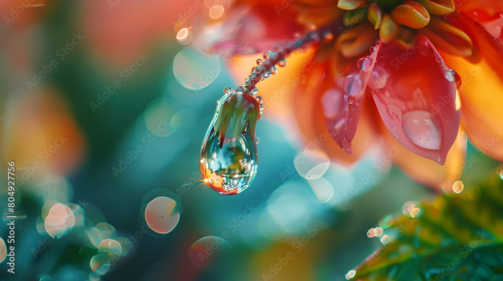 Photo Real: Dewdrop Wildlife - Endangered Species Reflected in Water Drop, Urging Protection - Close-Up Theme