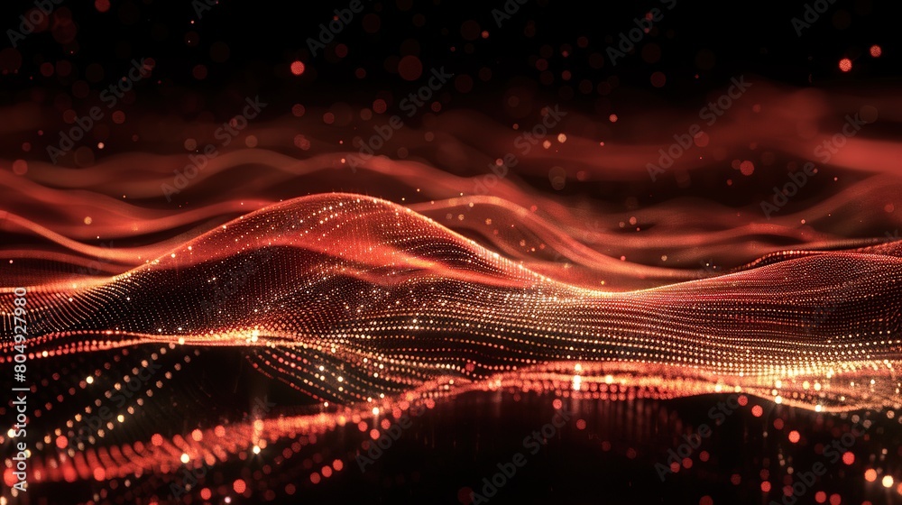 Fototapeta premium Abstract futuristic background wave with connecting dots and lines on a dark background. copy space for text.