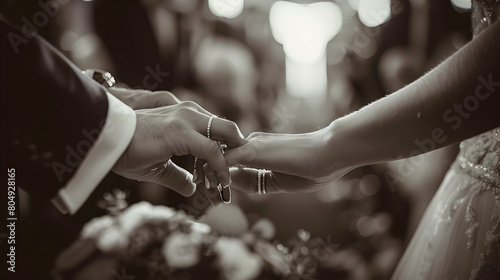 Intimate Wedding Moment: Exchanging Rings in Marriage Ceremony Photo Real photo
