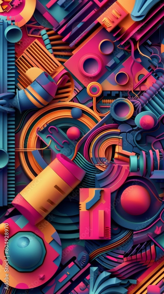 Abstract geometric patterns with vibrant colors and intricate details background 3d style.